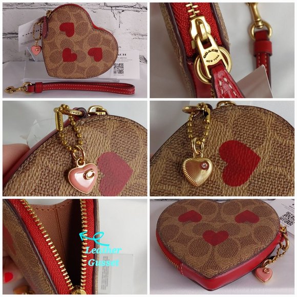 'COACH' 'HEARTFELT LOVE' MONOGRAM LEATHER PINK HEART CHARM WRISTLET - Picture 8 of 16